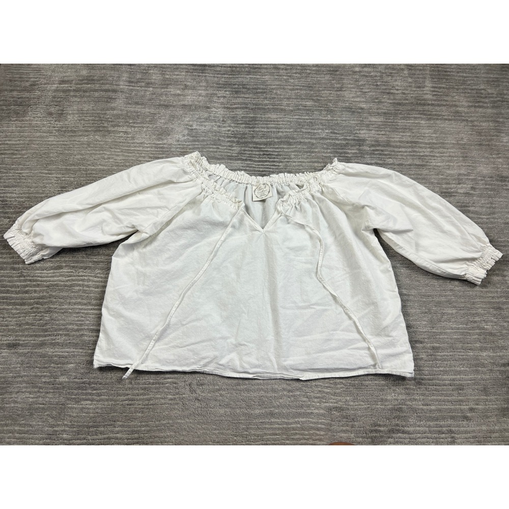 French Meadows Peasant Top Womens L White Cotton Puff Sleeve Renaissance Boho